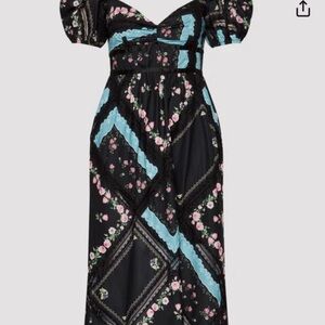 NWT For Love & Lemons Margaret Midi Dress • Black/Aqua Floral : Size XS